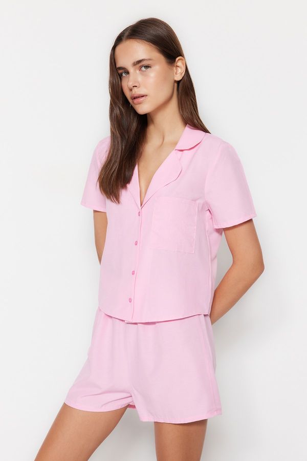 Trendyol Trendyol Pink Terrycotton Shirt-Shorts Woven Pajama Set