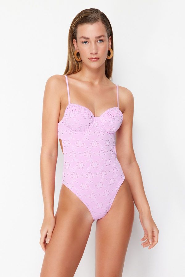 Trendyol Trendyol Pink V-Neck Tie-Up Regular Swimsuit