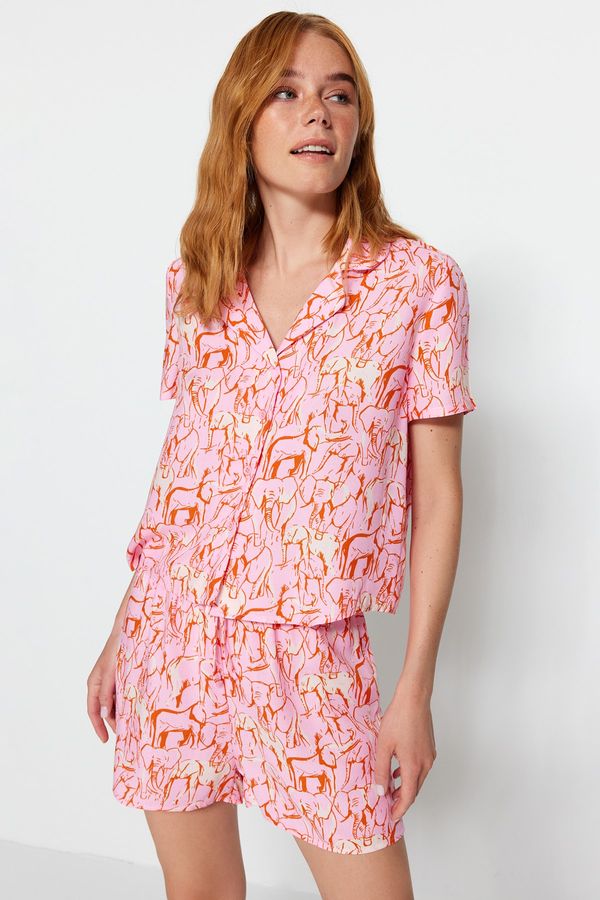 Trendyol Trendyol Pink Viscose Animal Patterned Shirt-Shorts Woven Pajama Set