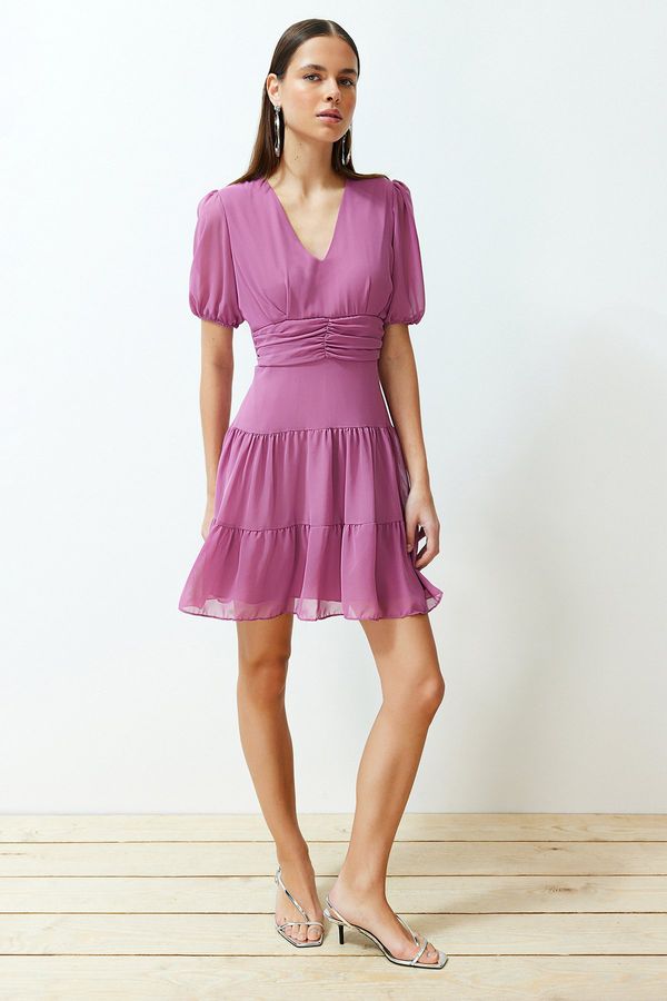 Trendyol Trendyol Pink Waist Flounce Chiffon Lined Mini Woven Dress