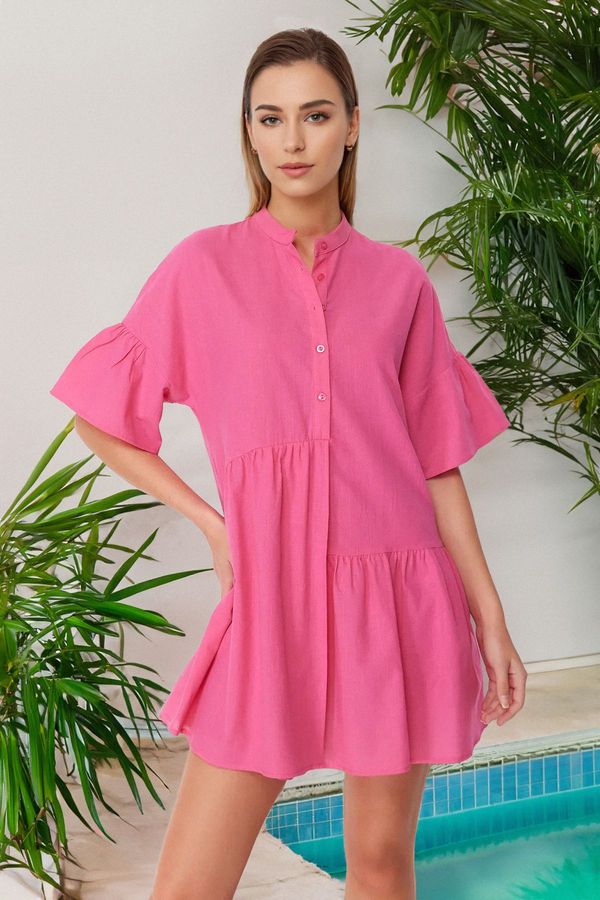 Trendyol Trendyol Pink Wide Fit Mini Woven Frilly Beach Dress