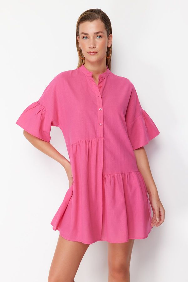Trendyol Trendyol Pink Wide Fit Mini Woven Ruffle Beach Dress