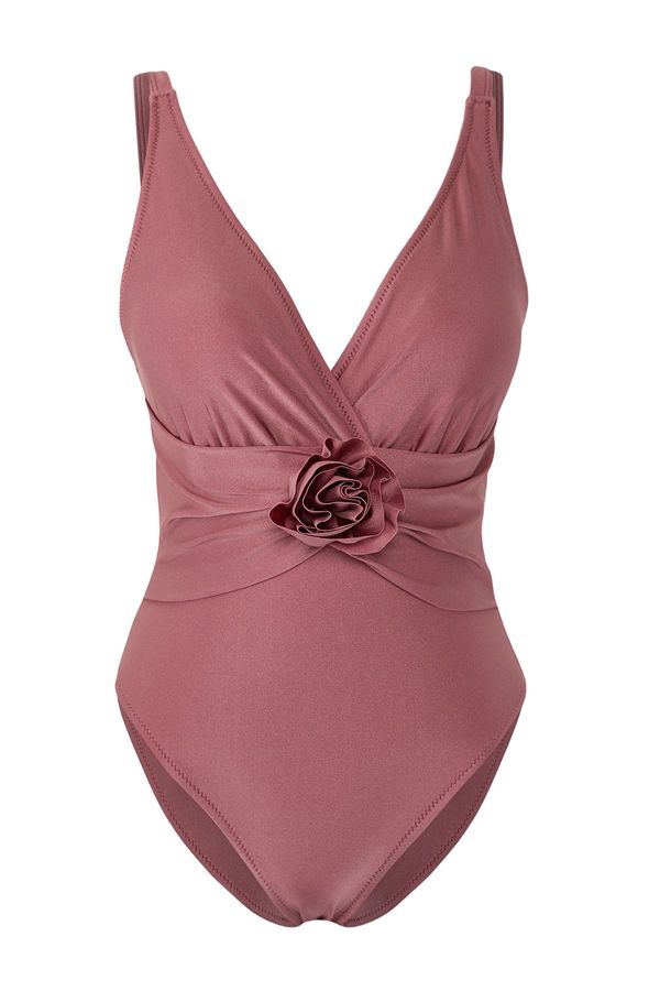 Trendyol Trendyol Pink*003 Plain Deep V Applique Strappy Swimsuit