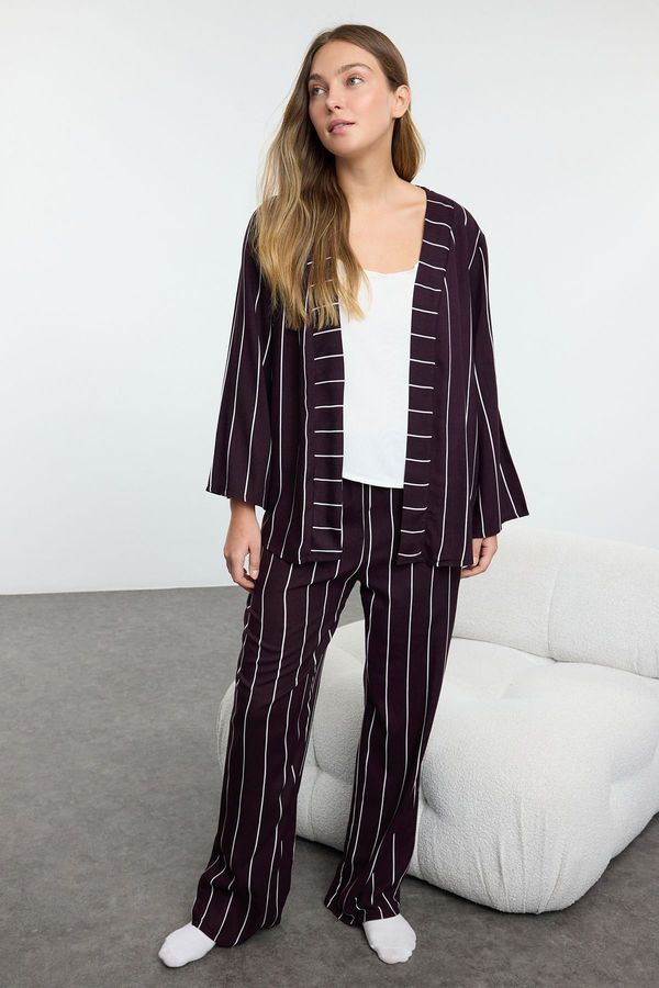 Trendyol Trendyol Plum 3-Pack Striped Viscose Woven Pajama Set