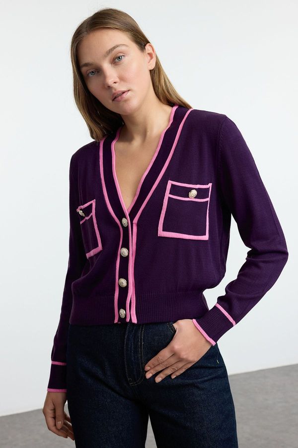 Trendyol Trendyol Plum Color Block Knit Cardigan