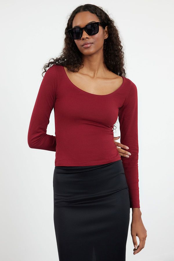 Trendyol Trendyol Plum Pool Neck Fitted Knitted Blouse