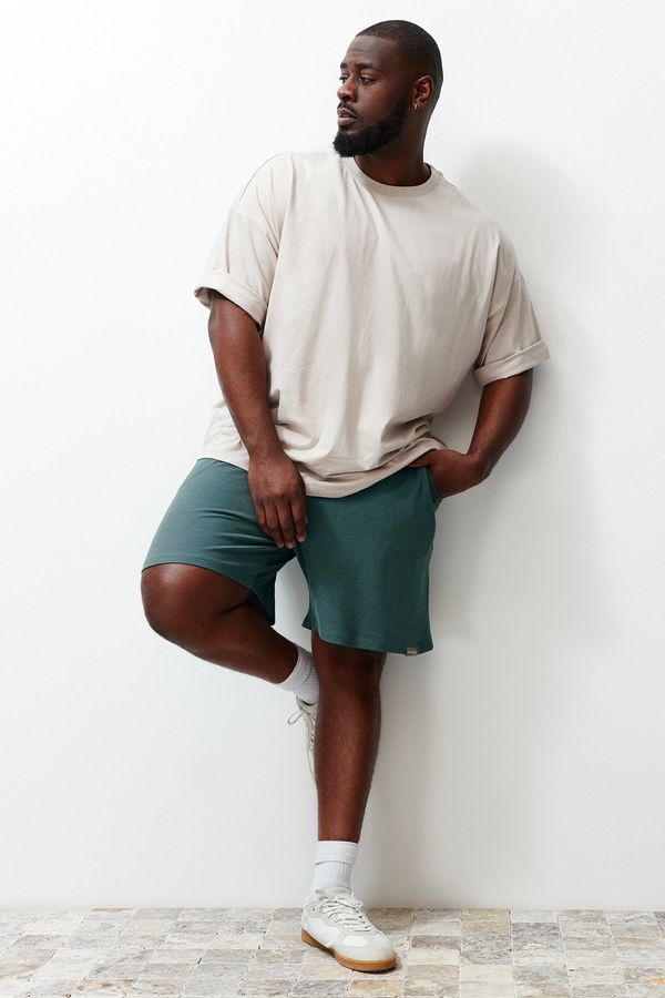 Trendyol Trendyol Plus Size Emerald Green Regular/Regular Fit Comfortable 100% Cotton Shorts