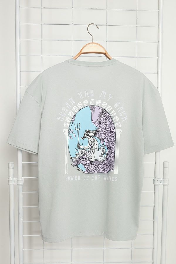 Trendyol Trendyol Plus Size Grey Oversize/Wide Cut Art Printed 100% Cotton T-Shirt