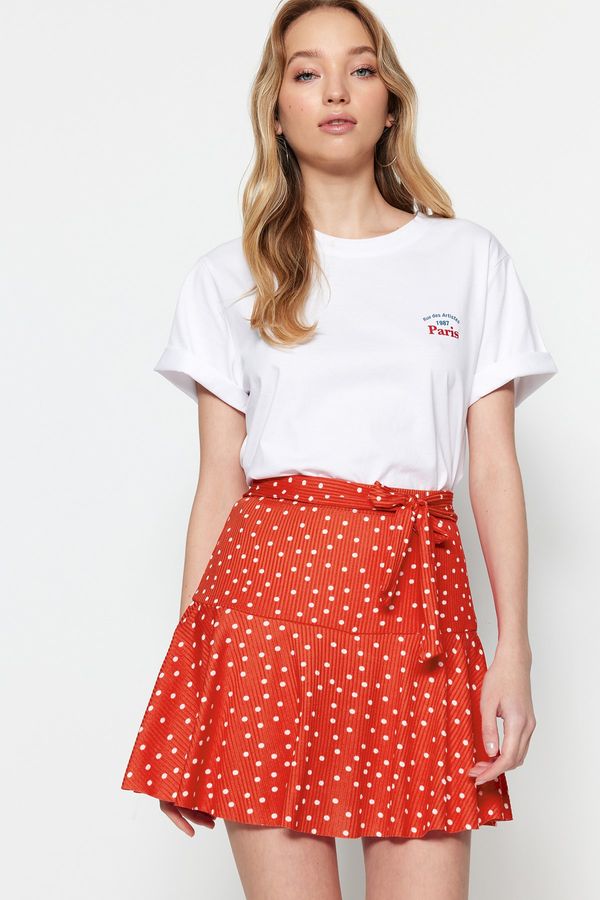 Trendyol Trendyol Pomegranate Blossom Polka Dot Skirt-Look High Waist Mini Knitted Shorts