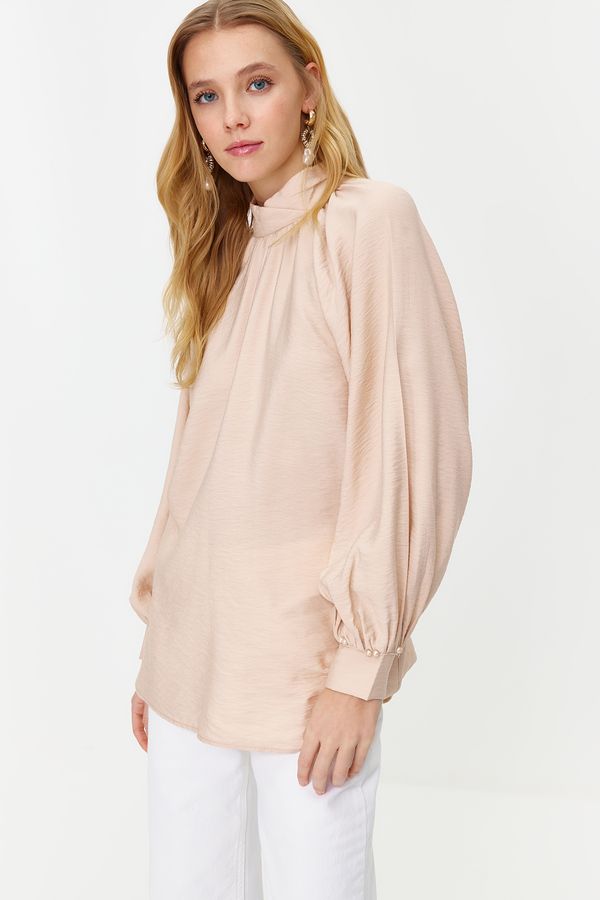 Trendyol Trendyol Powder Aerobin Pearl Detailed Stylish Woven Linen Look Tunic