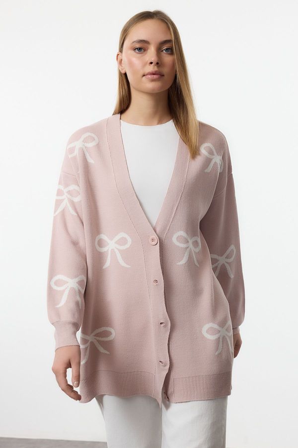 Trendyol Trendyol Powder Bow Patterned Oversize Knitwear Cardigan