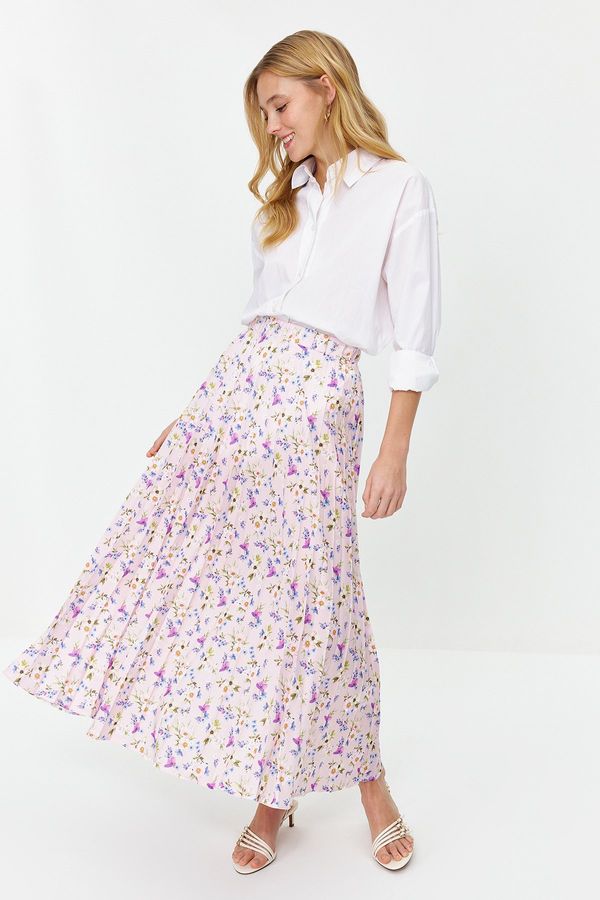 Trendyol Trendyol Powder Floral Pattern Pleated Woven Skirt with Elastic Waist