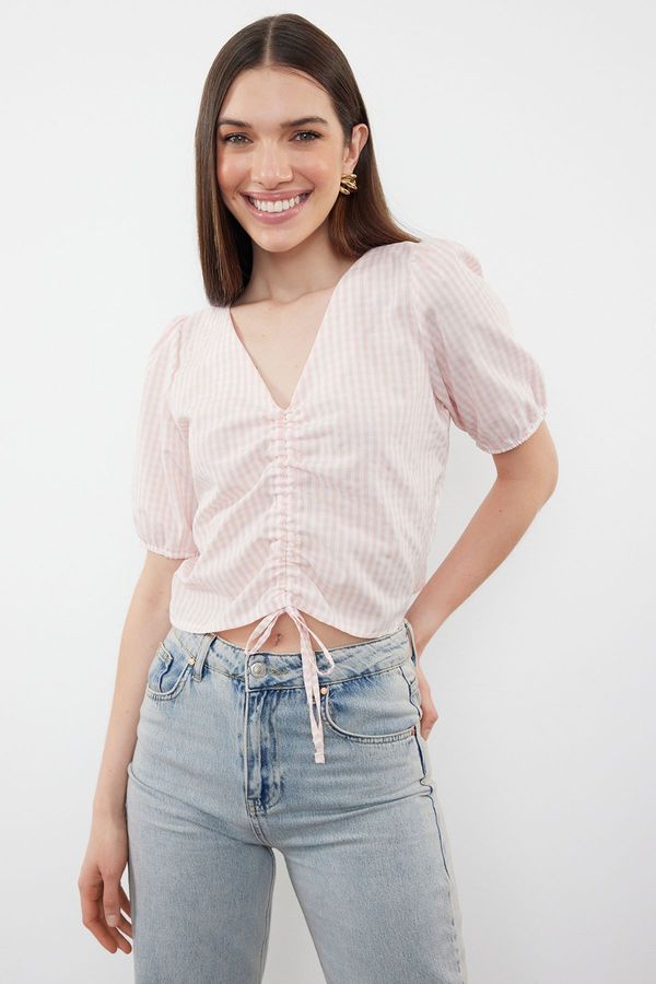 Trendyol Trendyol Powder Gathered Gingham Woven Blouse