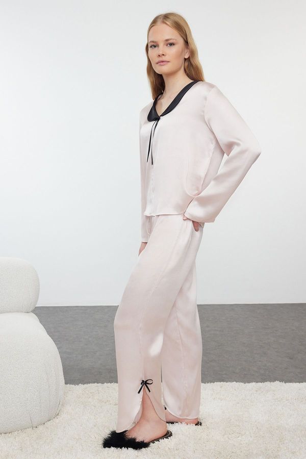 Trendyol Trendyol Powder Ribbon/Bow and Slit Detailed Satin Woven Pajama Set