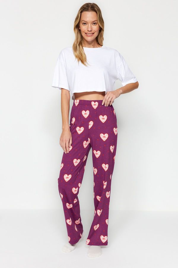Trendyol Trendyol Purple 100% Cotton Heart Pattern Knitted Pajama Bottom