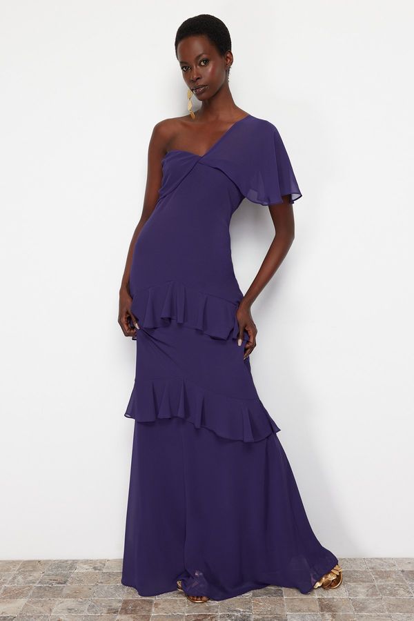 Trendyol Trendyol Purple A-Cut Ruffled Woven Long Evening Dress