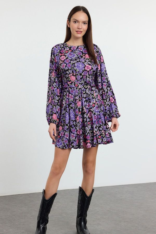 Trendyol Trendyol Purple Belted Floral Mini Woven Dress