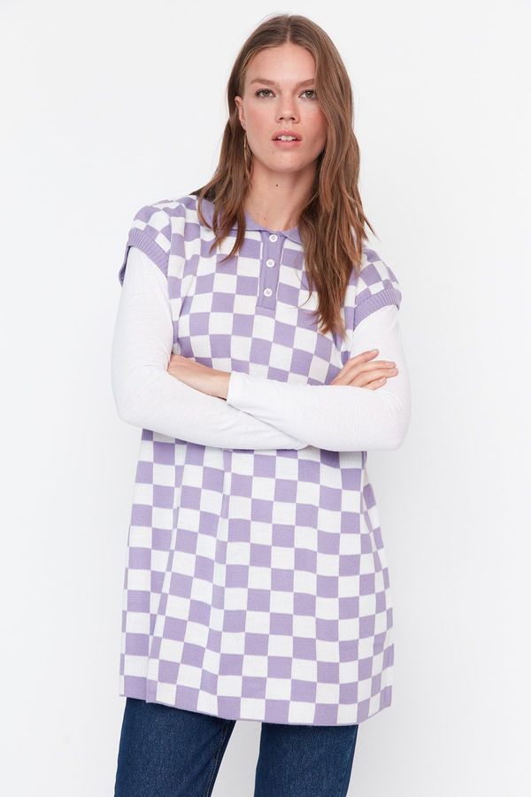 Trendyol Trendyol Purple Checkerboard Pattern Knitwear Sweater
