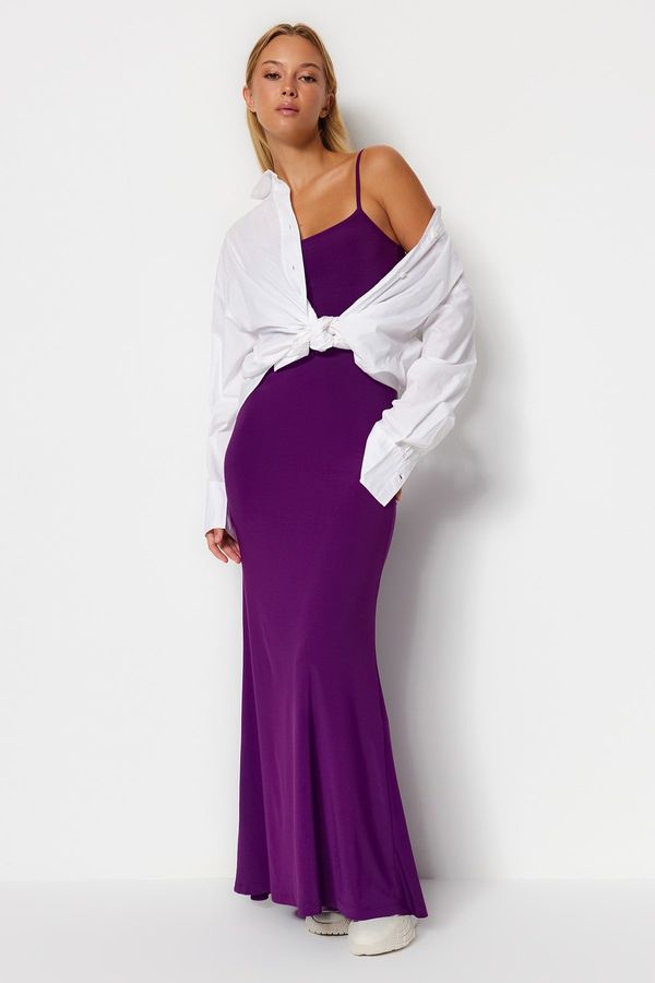 Trendyol Trendyol Purple Fitted Strappy Maxi Stretchy Knitted Dress