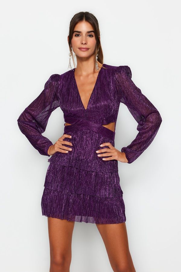 Trendyol Trendyol Purple Glittering Cut Out/Window Detail Elegant Evening Dress