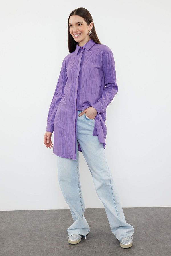 Trendyol Trendyol Purple Linen Look Plain Woven Hijab Shirt
