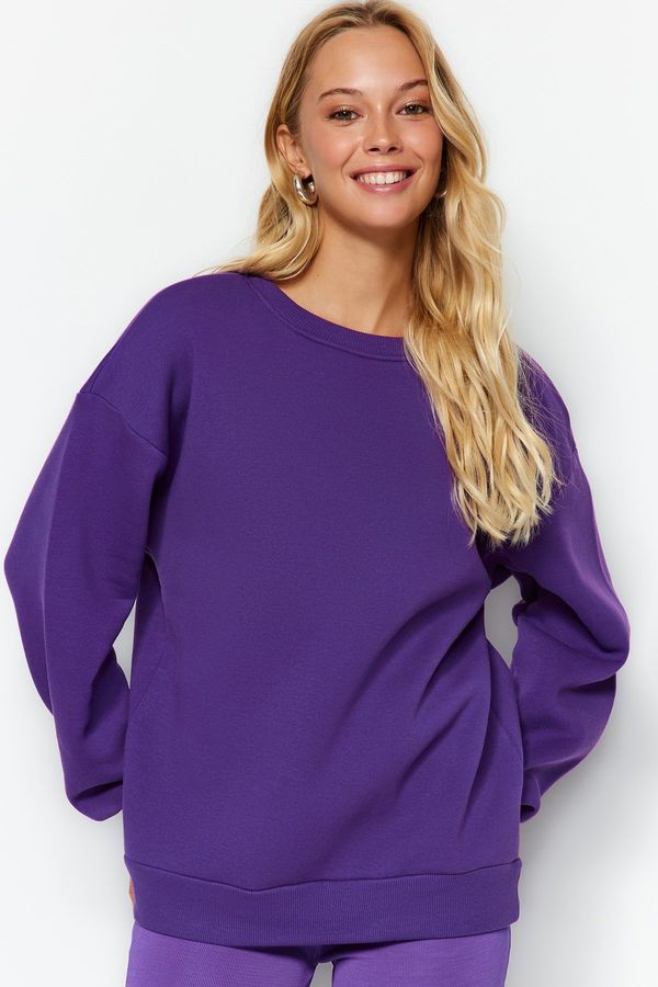 Trendyol Trendyol Purple Oversize/Comfortable fit Basic Crew Neck Thick/Polarized Knitted Sweatshirt