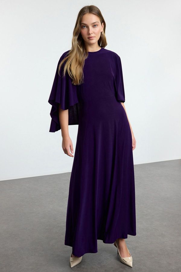 Trendyol Trendyol Purple Relaxed Pattern Skater Maxi Stretch Knit Dress