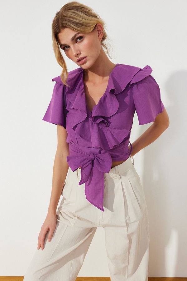 Trendyol Trendyol Purple Ruffle and Tie Detailed Woven Blouse