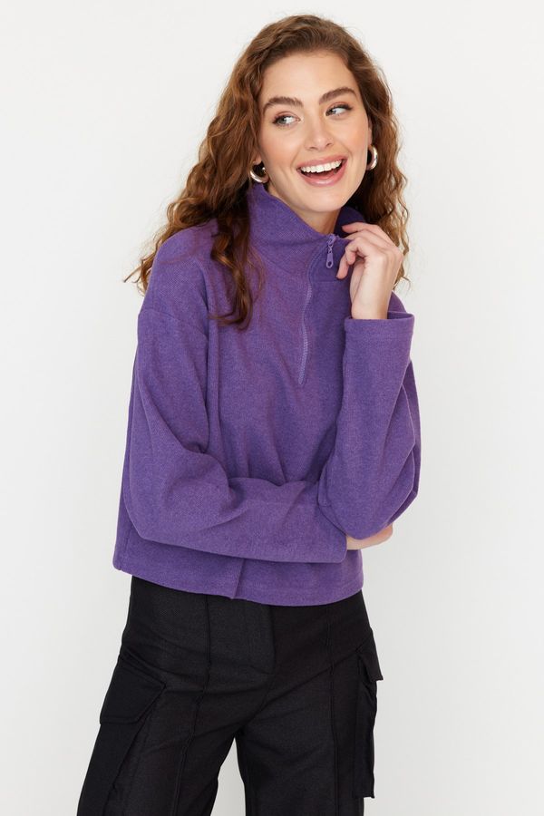 Trendyol Trendyol Purple Thessaloniki/Knitwear Look, Zippered Collar Regular/Regular Knitted Sweatshirt