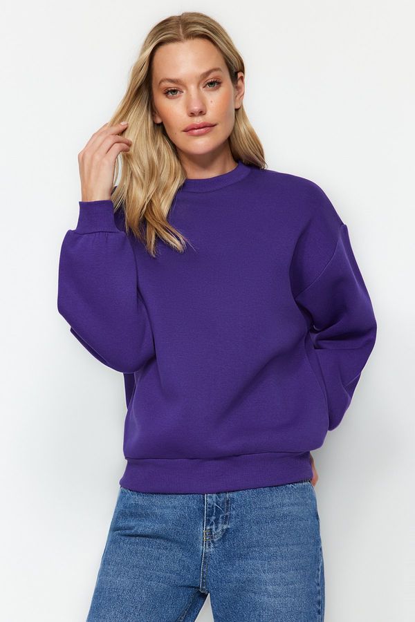 Trendyol Trendyol Purple Thick Inside Fleece Regular/Normal Fit Crew Neck Basic Knitted Sweatshirt