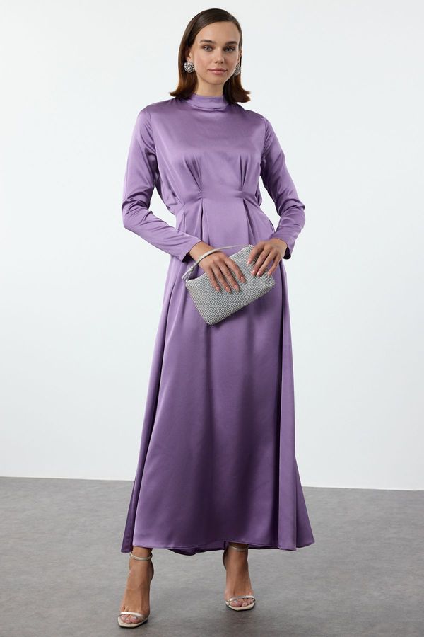 Trendyol Trendyol Purple Waist Pleat Detailed Woven Satin Evening Dress