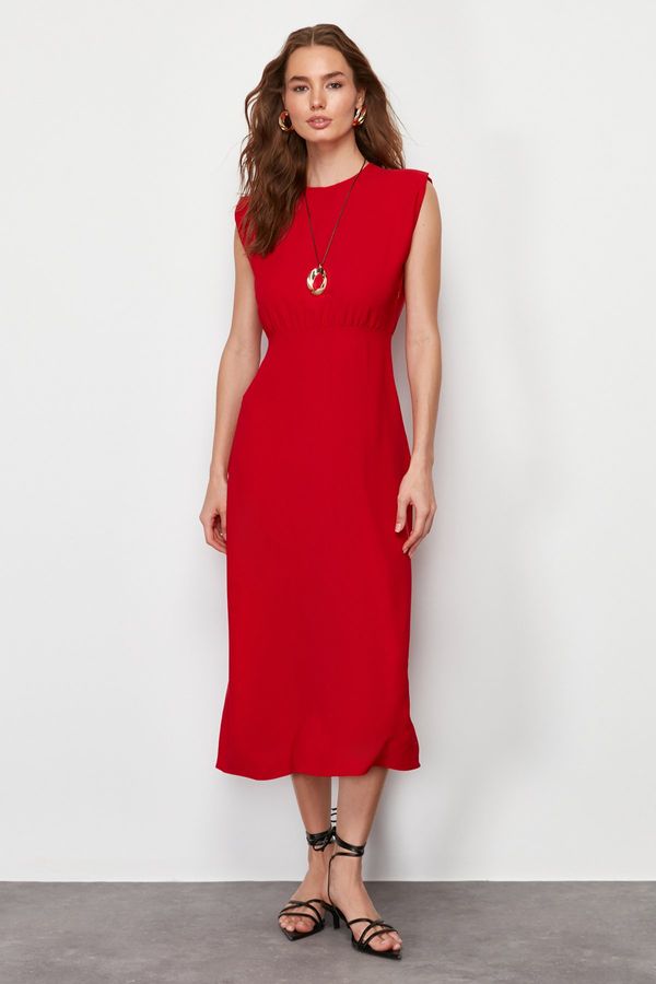 Trendyol Trendyol Red A-Line Crew Neck Aerobin Woven Midi Dress