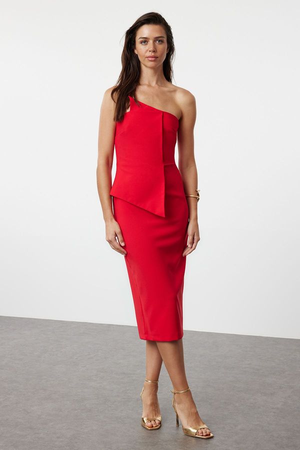 Trendyol Trendyol Red Asymmetrical Collar Detailed Woven Elegant Evening Dress