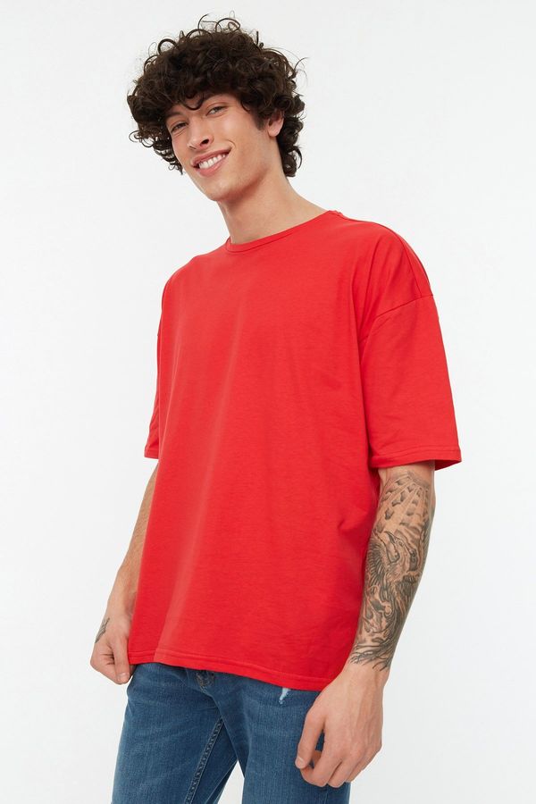 Trendyol Trendyol Red Basic 100% Cotton Crew Neck Oversize/Wide Fit Short Sleeve T-Shirt