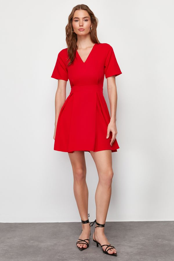 Trendyol Trendyol Red Belted Waist Opening Mini Woven Dress