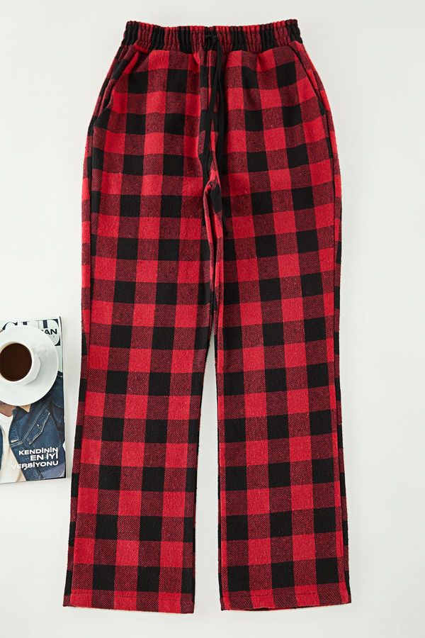 Trendyol Trendyol Red Black Comfortable Plaid Woven Pajama Bottoms