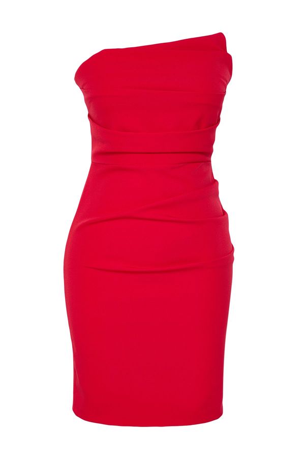 Trendyol Trendyol Red Bodysuit Strapless Drawstring Woven Short Stylish Dress