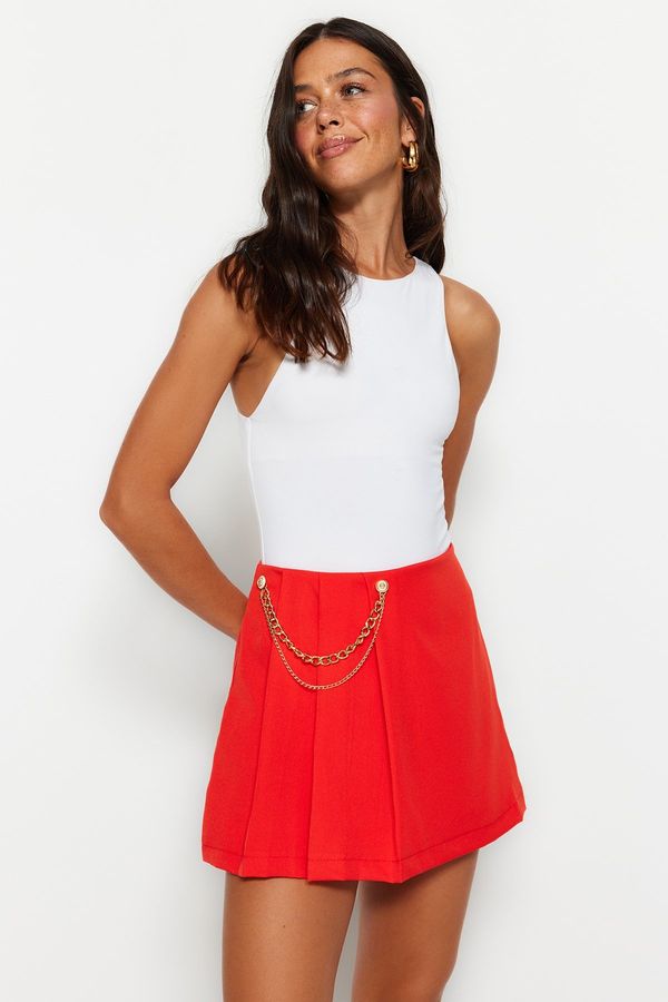 Trendyol Trendyol Red Chain and Pleat Detailed Woven Short Skirt
