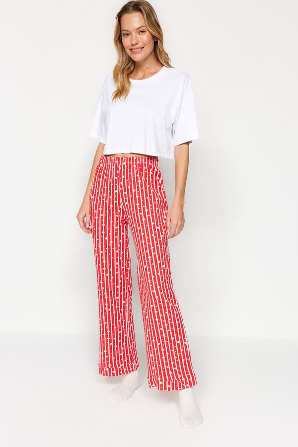 Trendyol Trendyol Red Cotton Striped Knitted Pajamas Bottoms