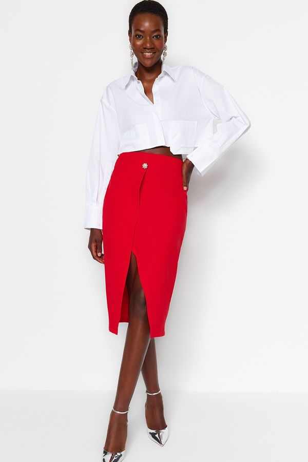 Trendyol Trendyol Red Double-Breasted Detailed Button-Front Woven Skirt