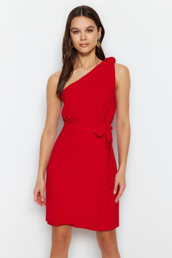 Trendyol Trendyol Red Double Breasted Woven Knot Detailed Woven Dress
