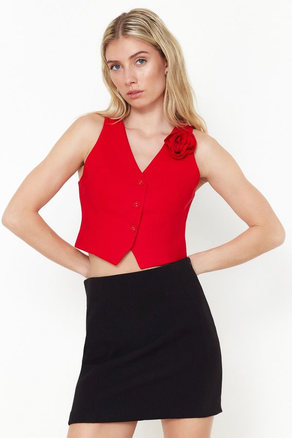 Trendyol Trendyol Red Fitted Fitted Rose Detailed Woven Vest