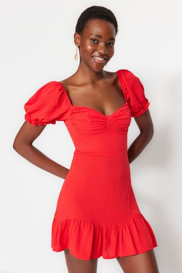 Trendyol Trendyol Red Fitted Mini Woven Draped Beach Dress