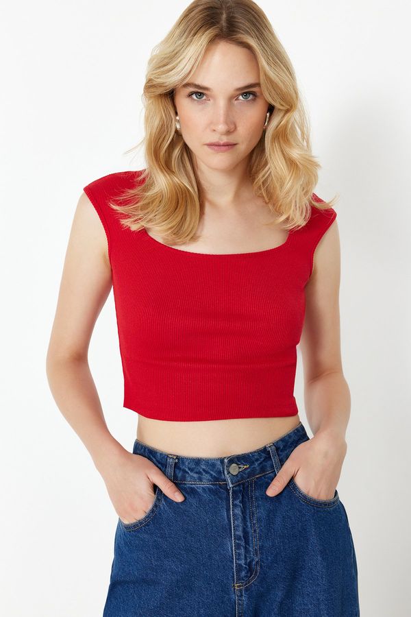 Trendyol Trendyol Red fitted/fitting ribbed stretchy knitted blouse