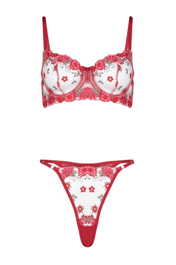 Trendyol Trendyol Red Floral Embroidery Capless Knitted Lingerie Set