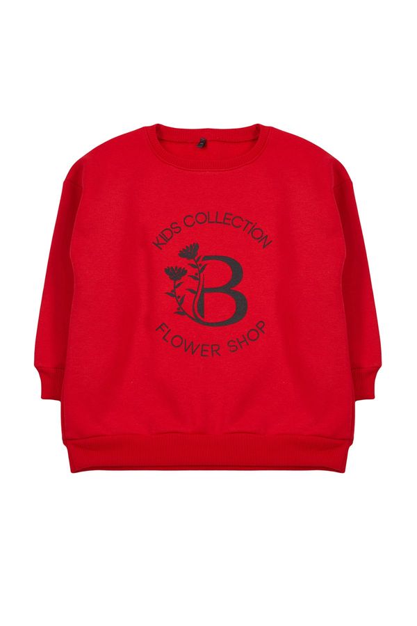 Trendyol Trendyol Red Girl Seasonal-Thin Slogan Cotton Knitted Sweatshirt