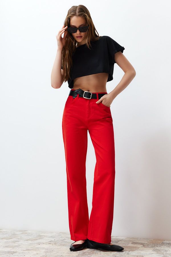 Trendyol Trendyol Red High Waist Wide Leg Jeans