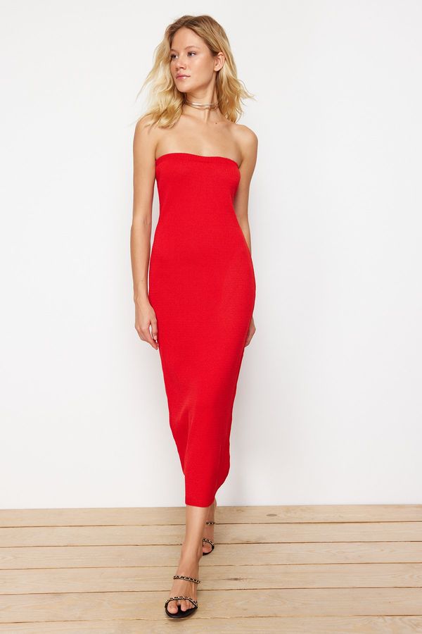 Trendyol Trendyol Red Maxi Knitwear Strapless Dress