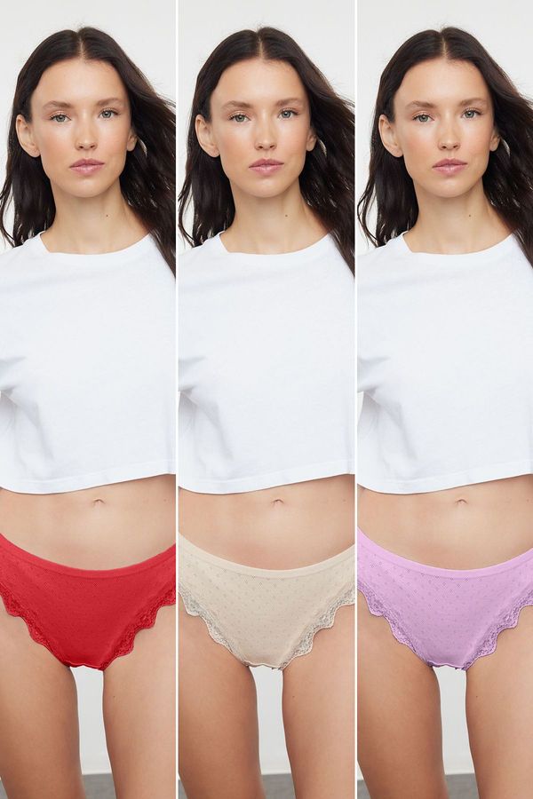 Trendyol Trendyol Red-Multicolored 3-Pack 100% Cotton Thong Knitted Panties