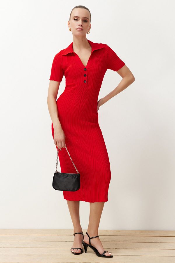 Trendyol Trendyol Red Plain Maxi Maxi Knitwear Polo Neck Knitwear Dress